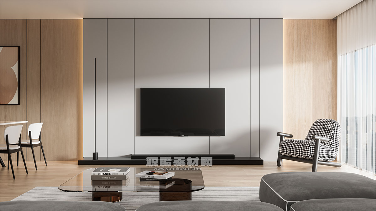 C4D室内客厅电视背景墙场景渲染工程沙发模型电视模型