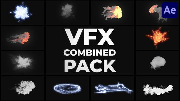 AE模板-12个爆炸火焰烟雾能量视觉特效元素 VFX Combined Pack