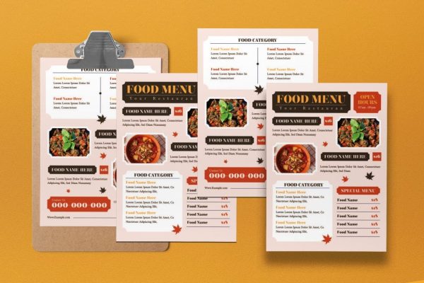 奶油复古风格秋季食品菜单模板 Cream Vintage Autumn Food Menu