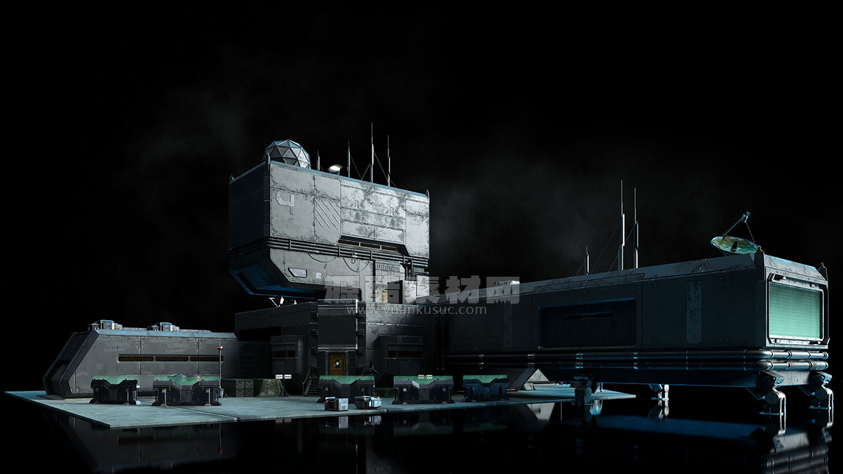 未来科幻风格战争前线基地建筑3D模型Kitbash3D Future Warfare