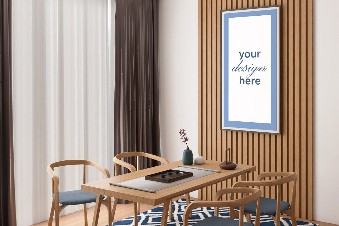 餐厅画框艺术品装裱样机模板 Dining Room Frame Mockup – Mockup Template VR