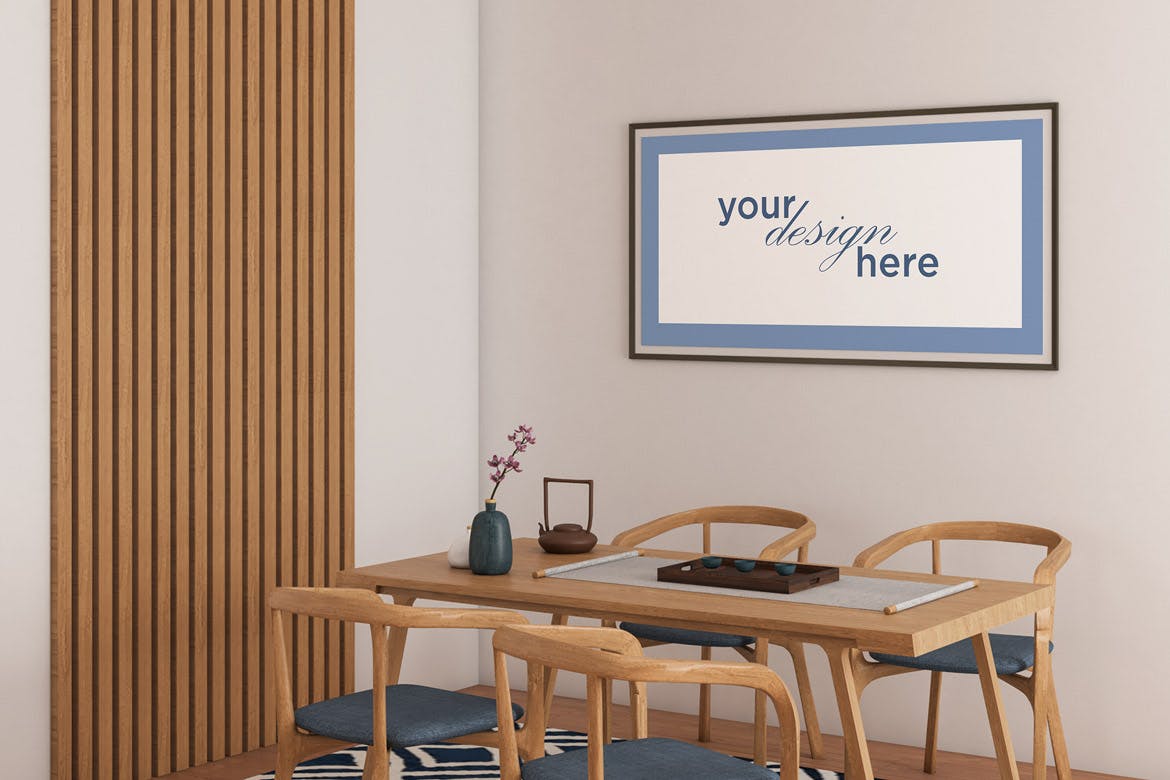 餐厅画框艺术品装裱样机模板 Dining Room Frame Mockup – Mockup Template VR