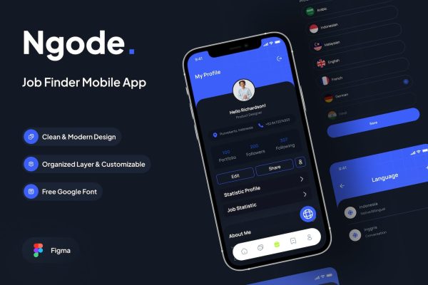 找工作/职位应聘APP UI Ngode – Languange Settings Page
