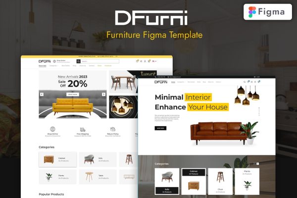 家具和室内设计主题网站设计Figma模板 DFurni – Furniture and Interior Figma Template