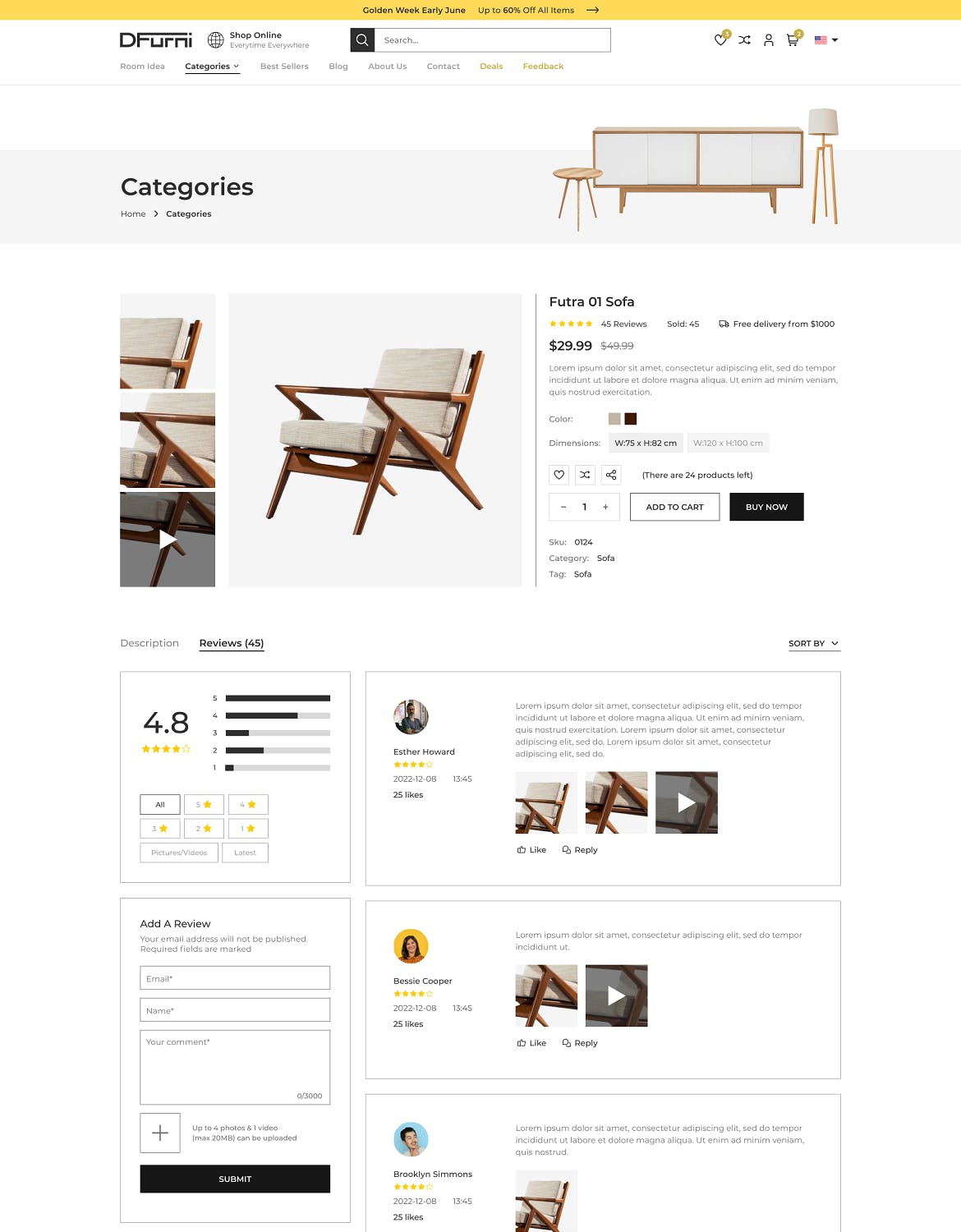 家具和室内设计主题网站设计Figma模板 DFurni – Furniture and Interior Figma Template