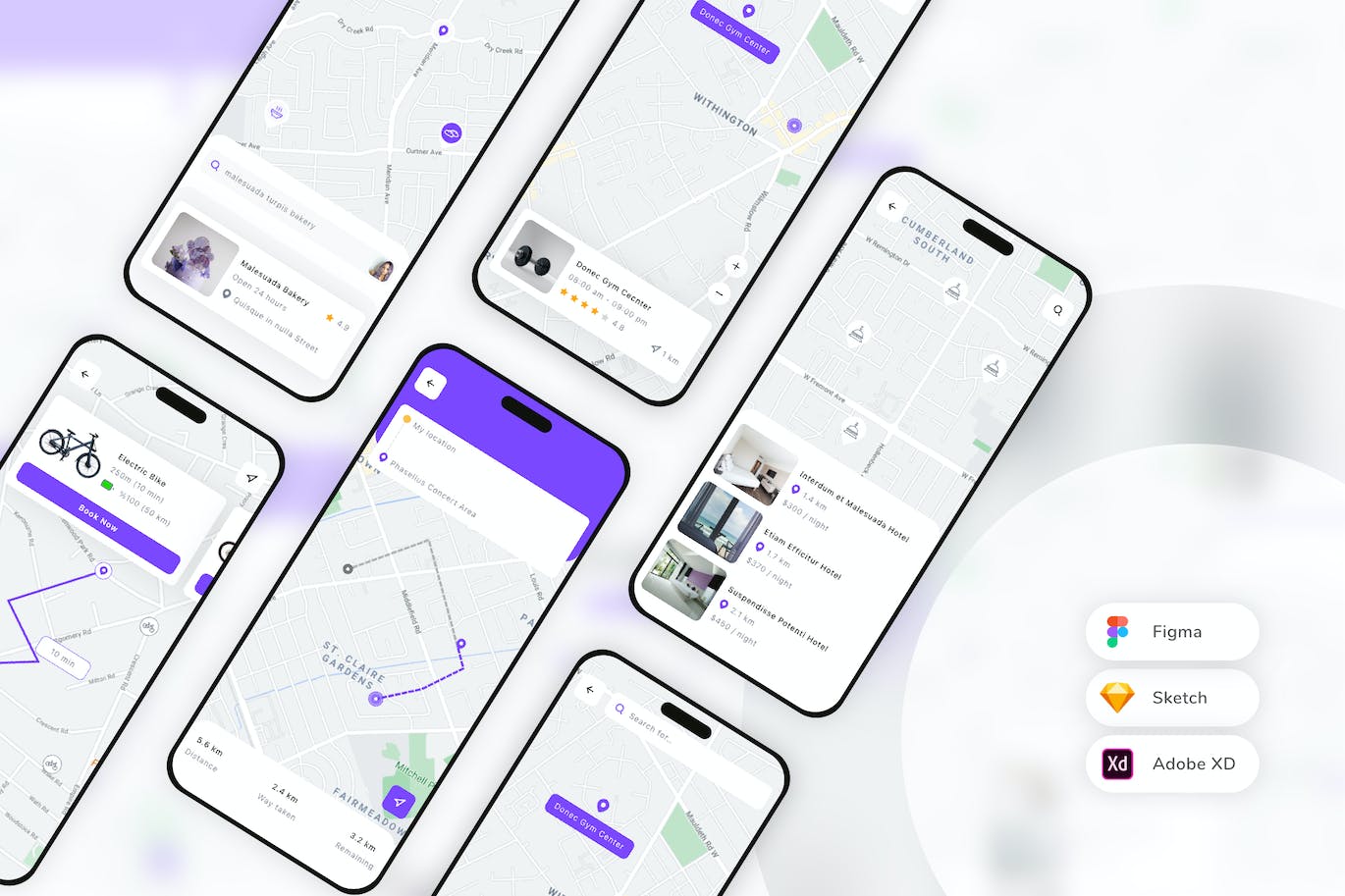 地图和位置移动应用 UI 套件 Map & Location Mobile App UI Kit