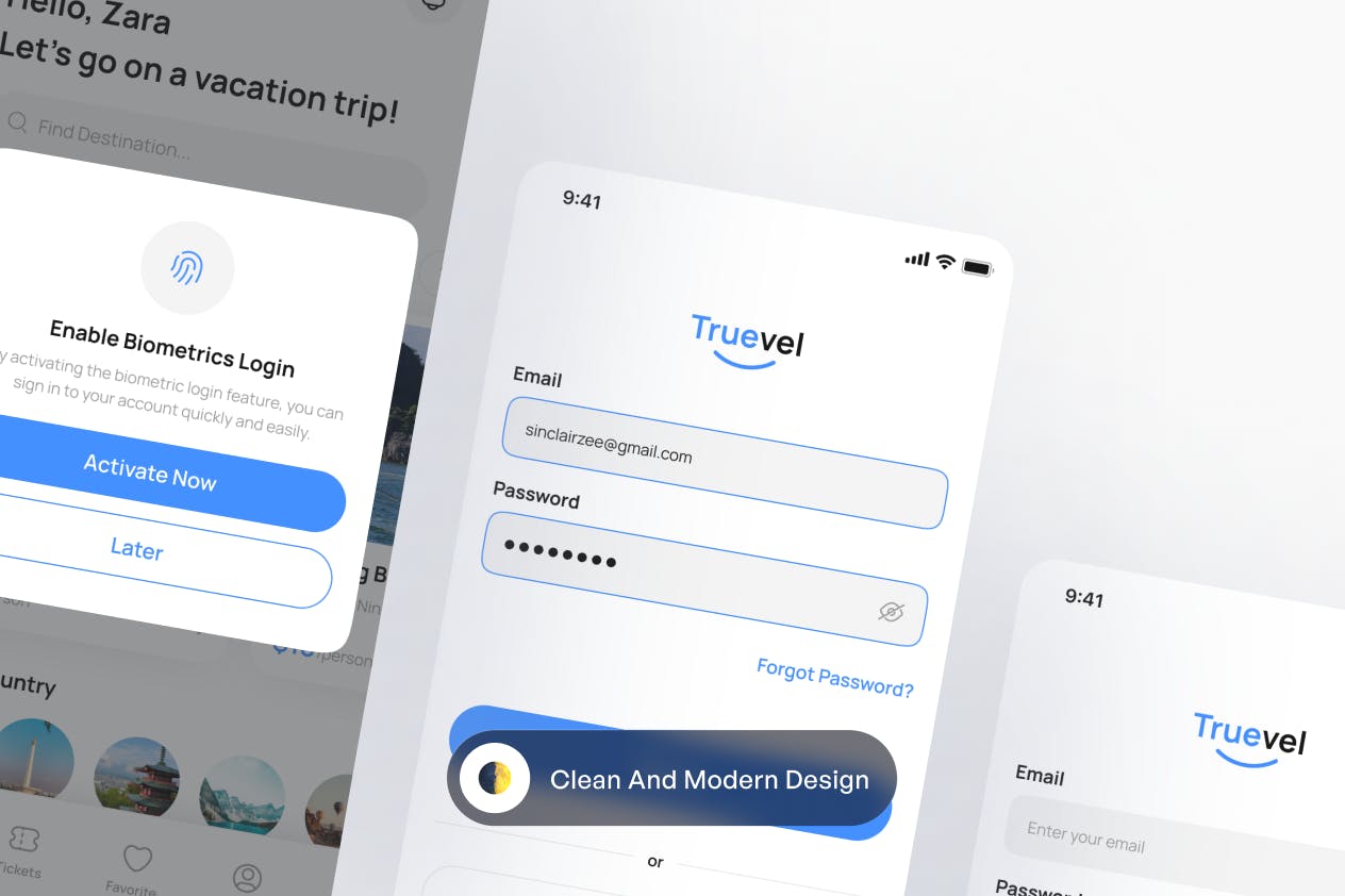 APP账号识别登录界面UI设计 Truevel – Biometrics Login