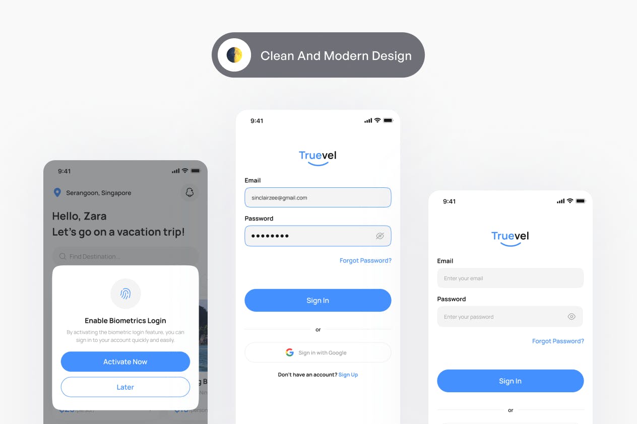 APP账号识别登录界面UI设计 Truevel – Biometrics Login