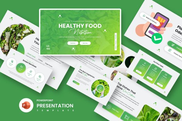 食品企业/品牌PPT演示模板 Greent Food PowerPoint Presentation Template