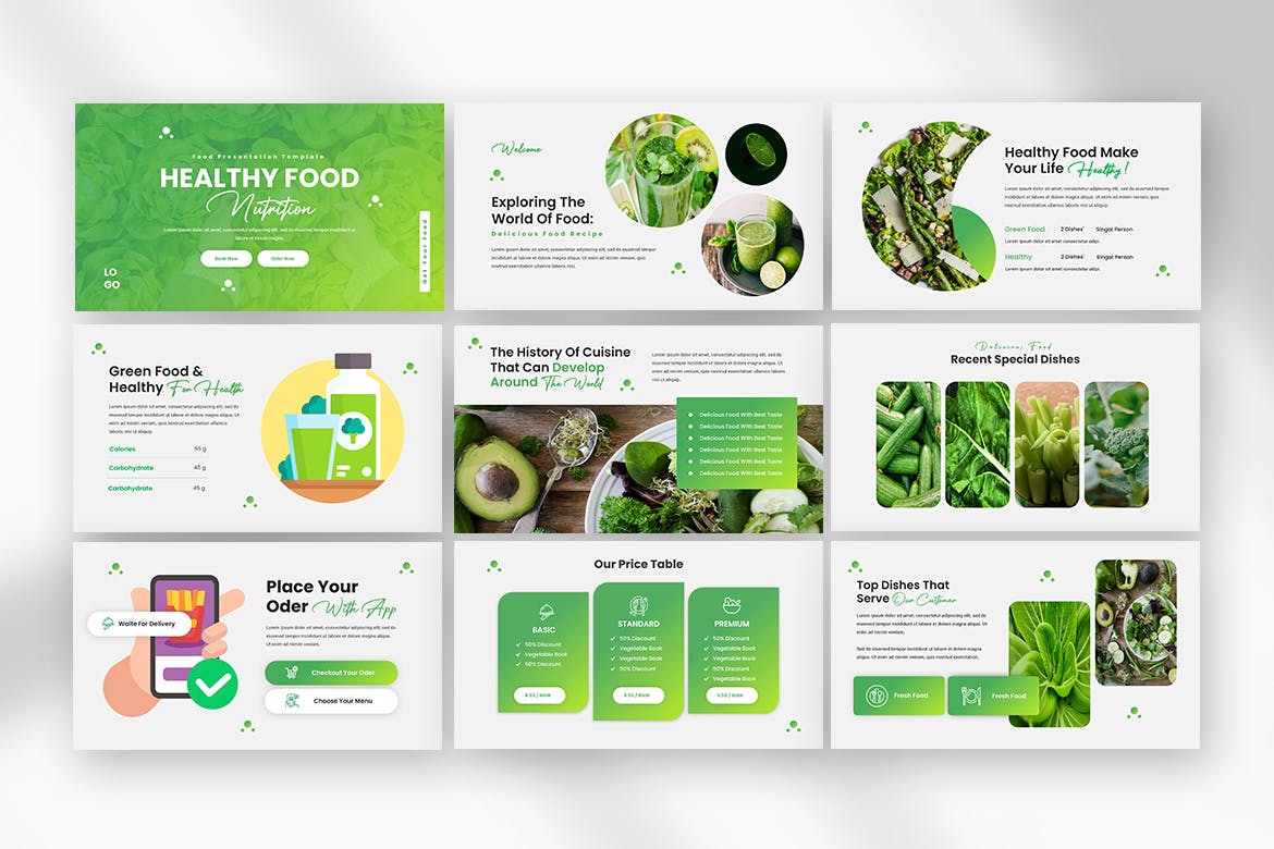 食品企业/品牌PPT演示模板 Greent Food PowerPoint Presentation Template