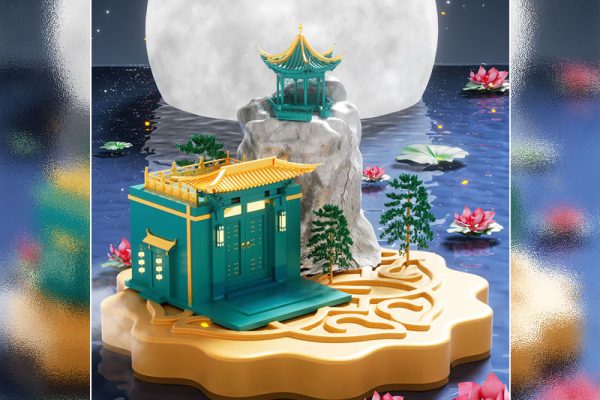 C4D工程-中秋节月饼中国风建筑电商场景渲染工程