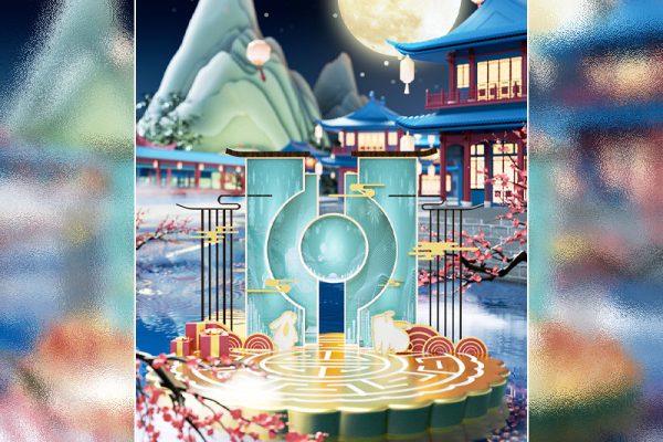 C4D工程-中秋节中国风建筑电商展台场景渲染工程场景模型国风建筑模型