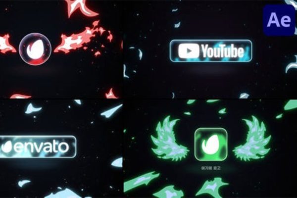 AE模板-4种动漫火焰风格展示LOGO标志动画 Flame Logo Pack