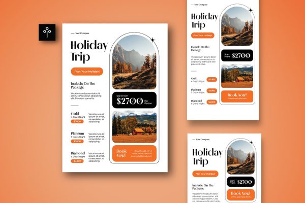 现代简约旅行套餐传单套装素材 003 Modern Minimalist Travel Packages Flyer Set 003
