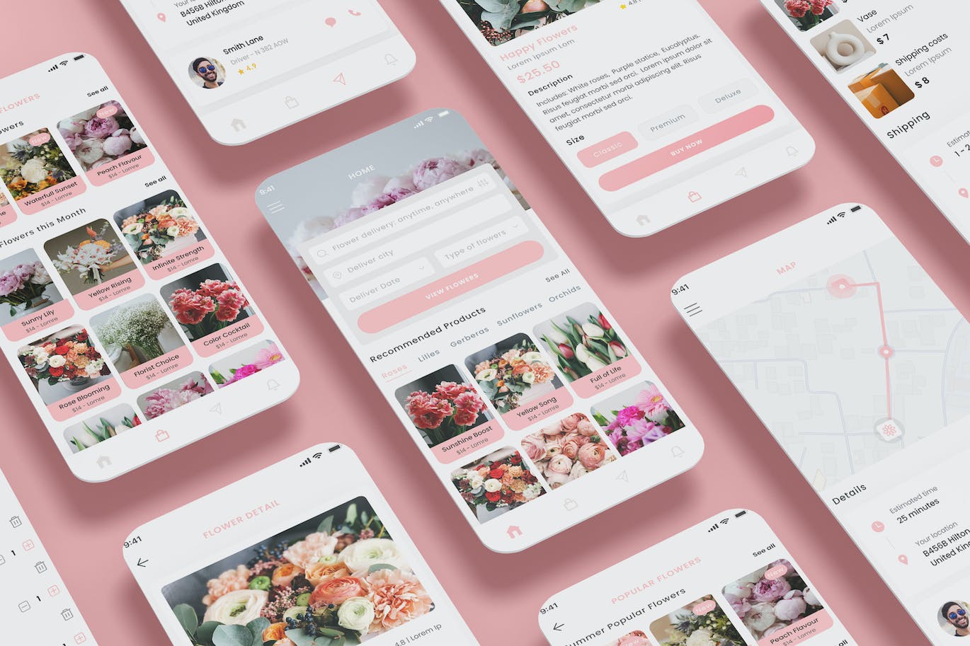 鲜花速递店和鲜花花束商店应用程序设计模板 Flowers Delivery Shop & Flower Bouquet Store App