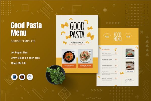 意大利面餐厅菜单设计素材 Good Pasta Restaurant Menu