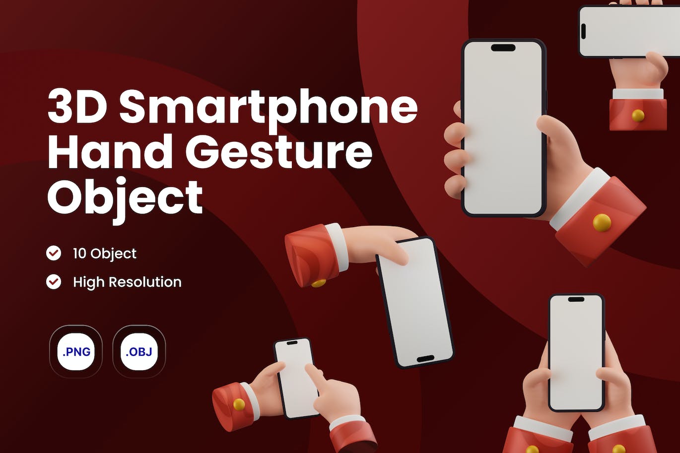 手持智能手机手势3D模型集合 3D Icon Smartphone Hand Gesture Collection