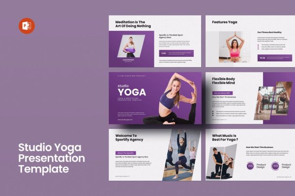 瑜伽工作室PPT模板 Studio Yoga – PowerPoint Template