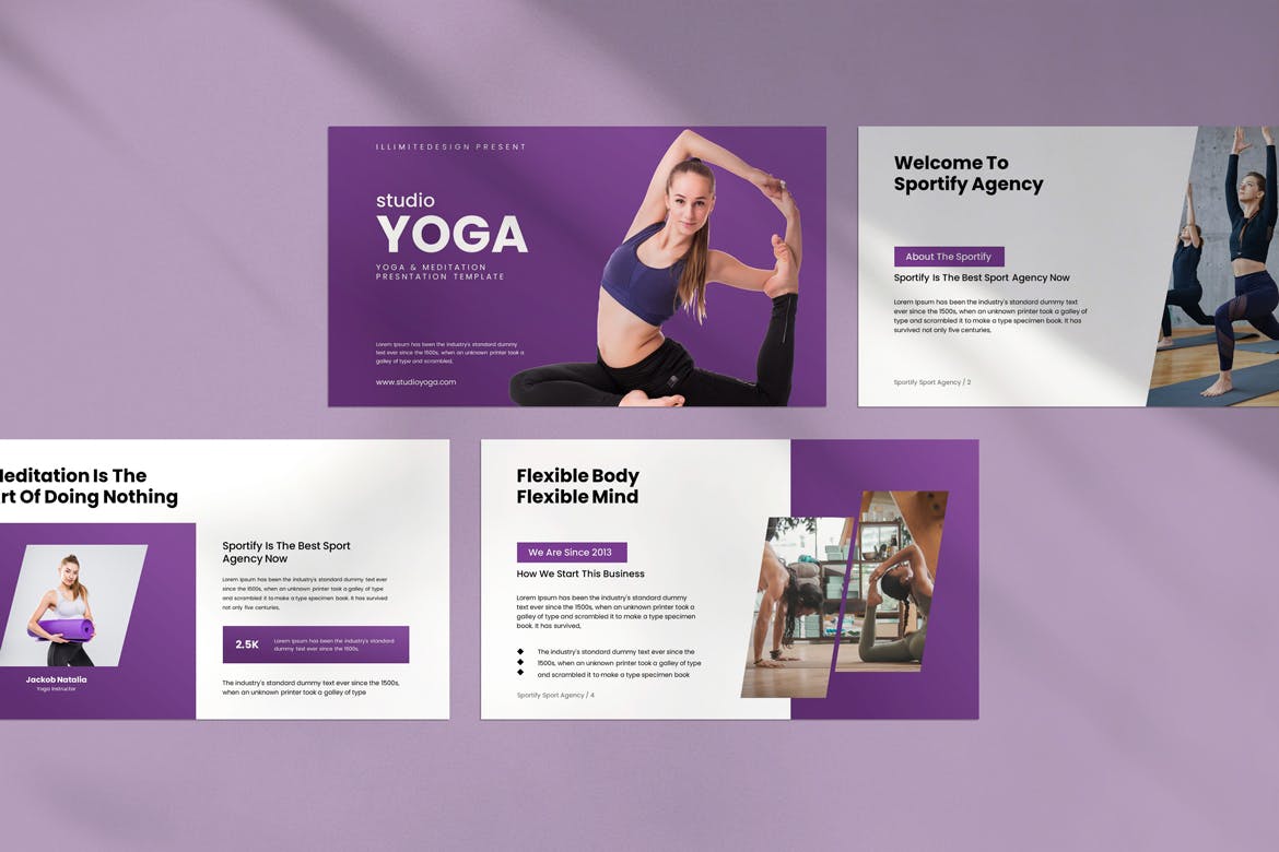 瑜伽工作室PPT模板 Studio Yoga – PowerPoint Template