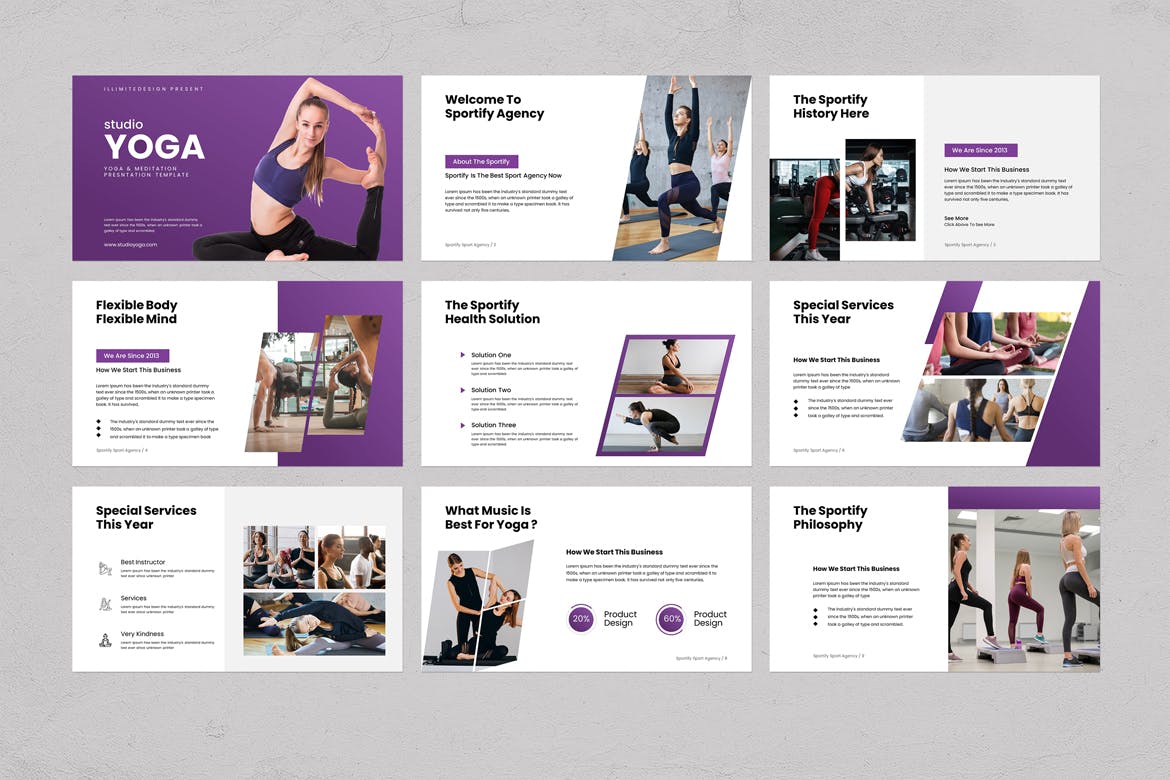 瑜伽工作室PPT模板 Studio Yoga – PowerPoint Template