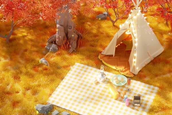 C4D工程-秋天金秋户外草地露营场景工程秋季户外场景模型