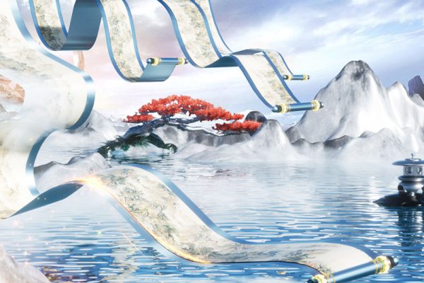 C4D工程-中国风山水卷轴场景渲染工程山水卷轴模型