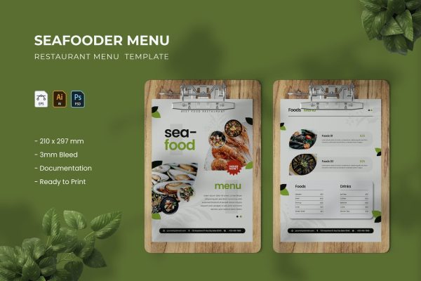 海鲜餐厅菜单设计模板素材 Seafooder – Menu