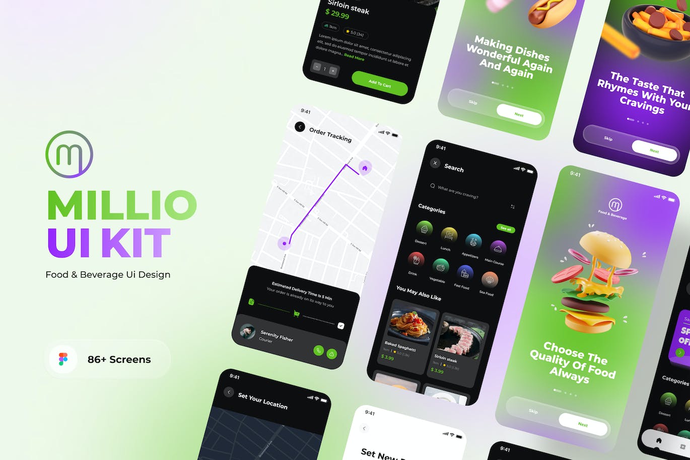 食品和饮料在线点餐应用程序 UI 套件 MILLIO_Food & Beverage App UI Kits