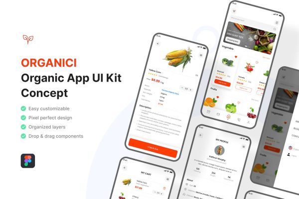 有机蔬果电商APP应用程序 UI 套件 Organic App UI Kit