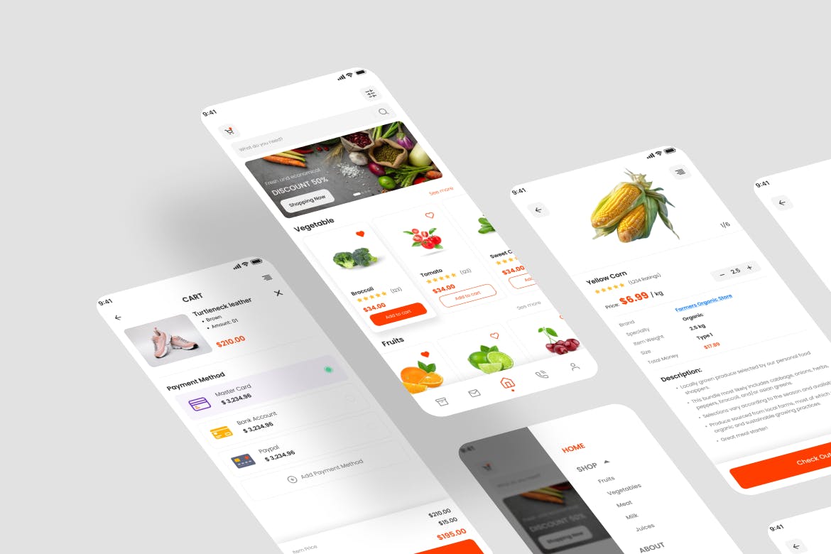 有机蔬果电商APP应用程序 UI 套件 Organic App UI Kit