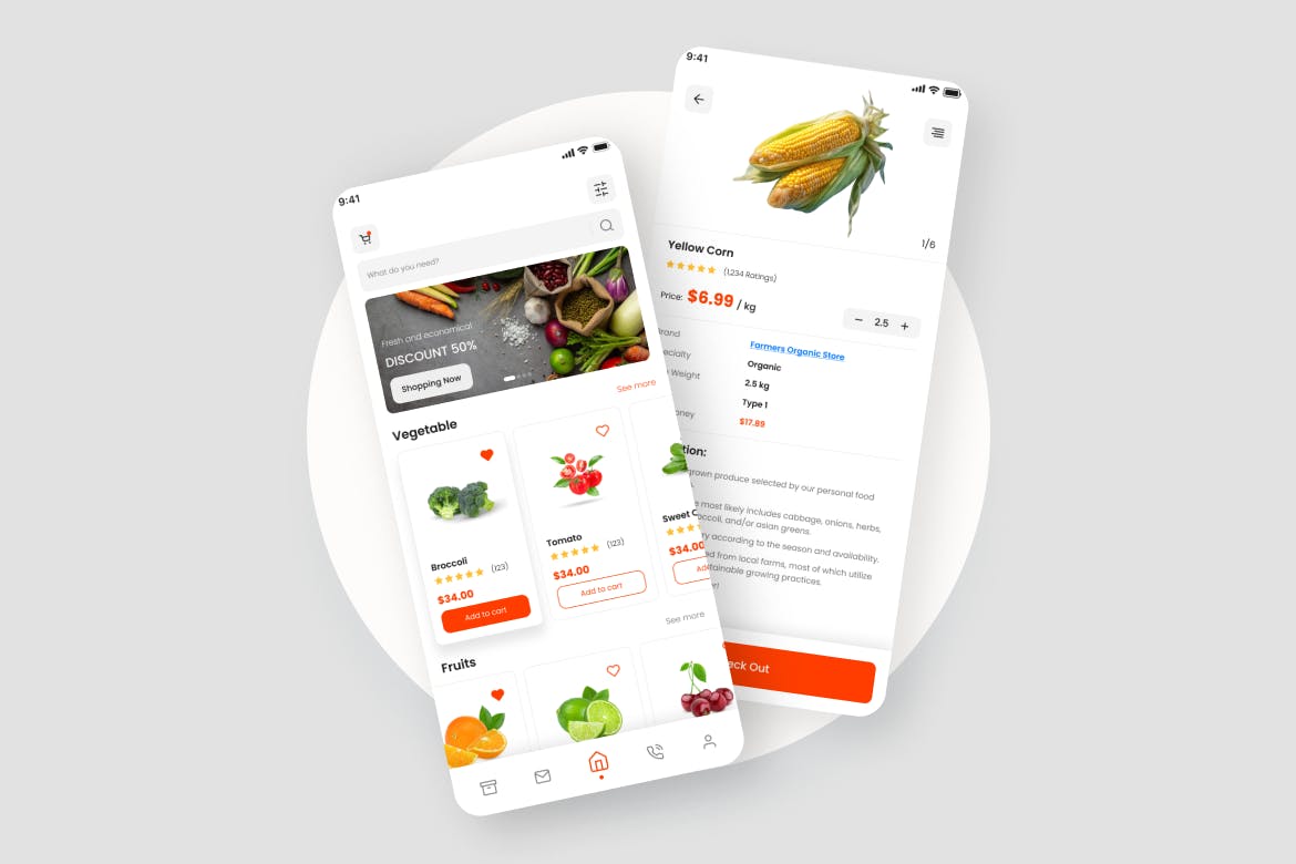 有机蔬果电商APP应用程序 UI 套件 Organic App UI Kit