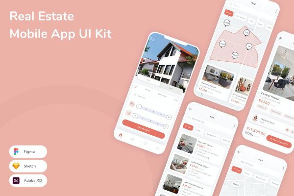 房地产移动APP应用程序 UI 套件 Real Estate Mobile App UI Kit