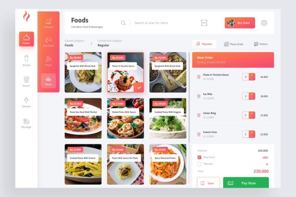 餐厅收银台仪表盘设计模板 cashier – Food Dashboard