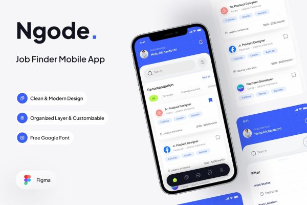 搜索职位手机应用页面设计模板 Ngode – Search Job Page