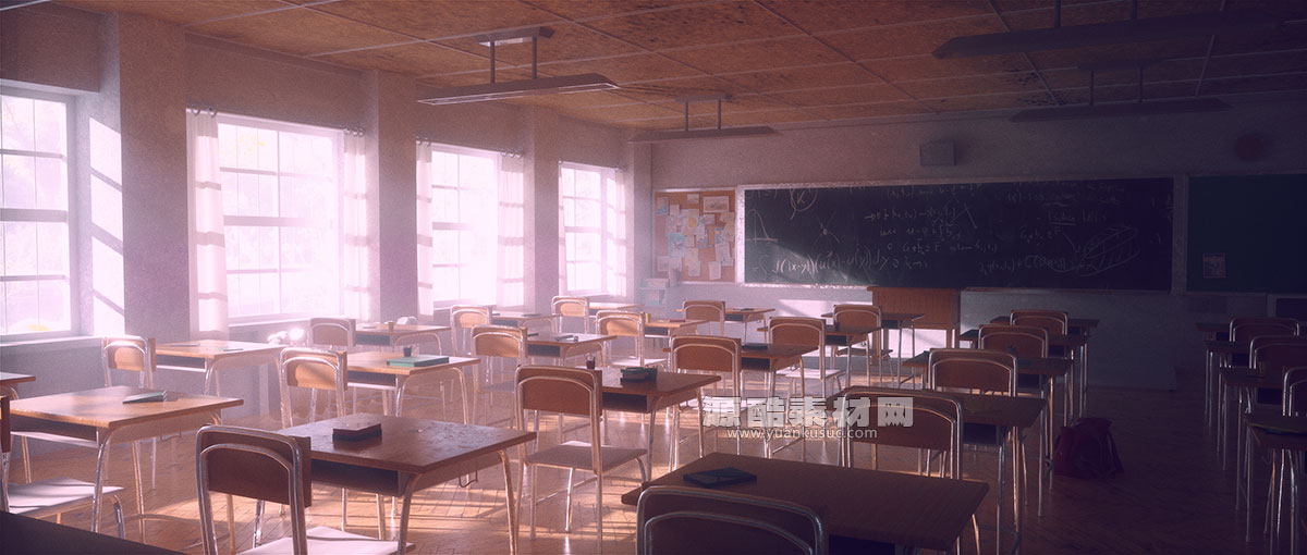 C4D工程-教室场景渲染工程课桌模型黑板模型教室场景C4D模型下载
