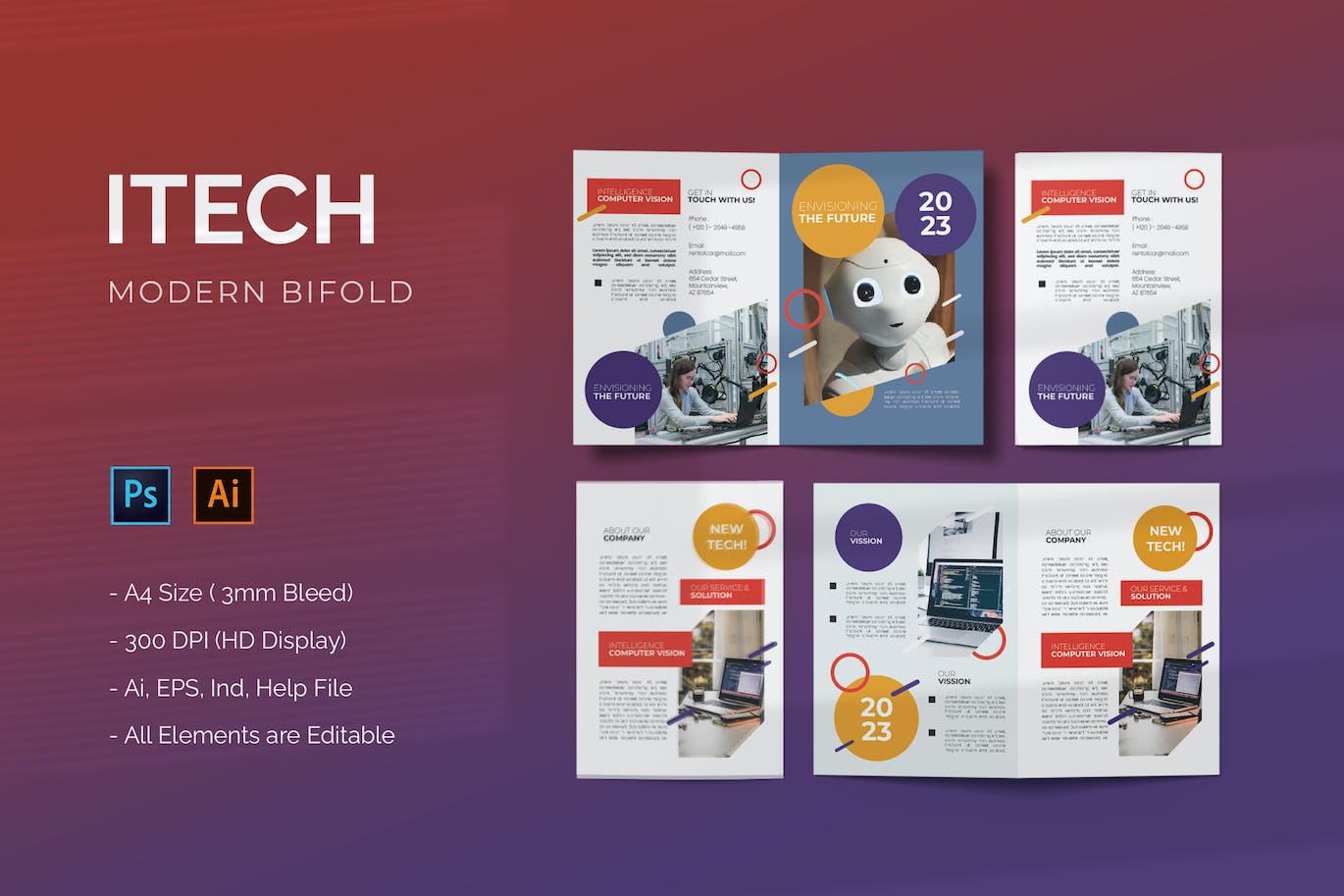 对折小册子传单设计模板 Itech – Bifold Brochure