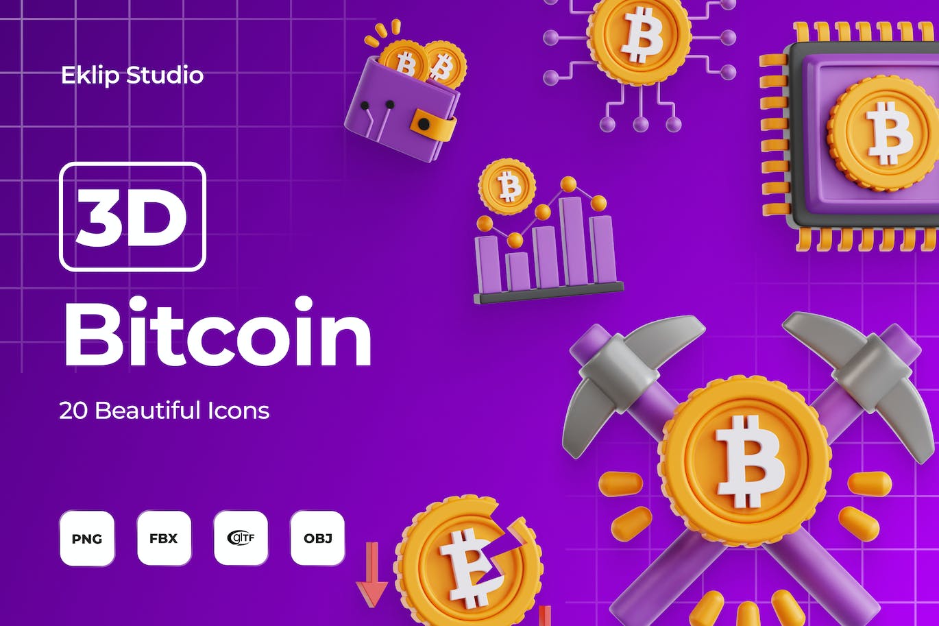 卡通比特币-3D图标模型素材合集 Bitcoin – 3D Icon Set