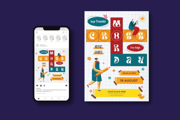 填字游戏日传单设计素材 Crossword Day Flyer