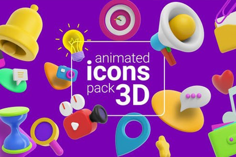 AE模板-186个时尚卡通3D动画图标 Animated Icons 3D_源酷素材网