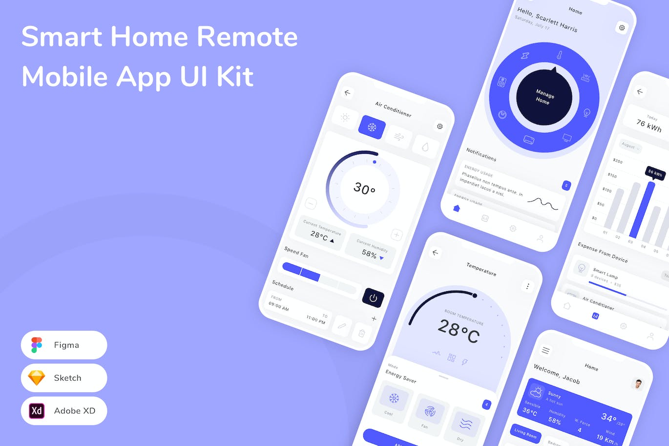 智能家居远程移动应用程序UI套件 Smart Home Remote Mobile App UI Kit