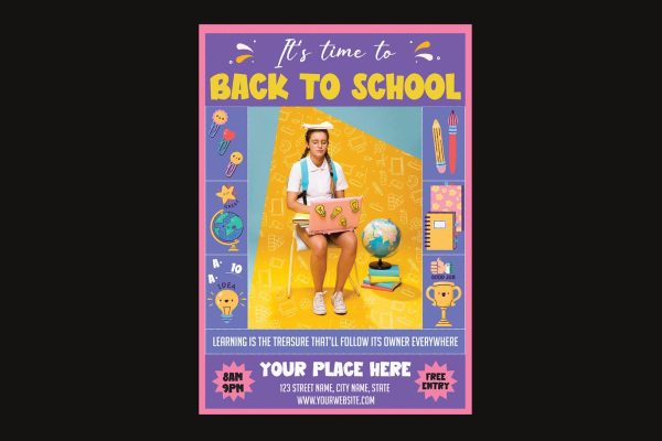 回到学校/返校季传单设计模板 Back To School Flyer
