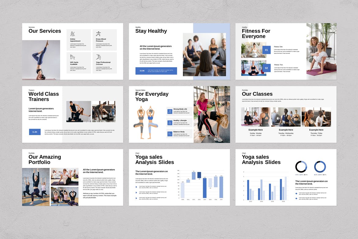 瑜伽培训课程PPT幻灯片演示模板 Hiyoga Yoga Class Presentation Template