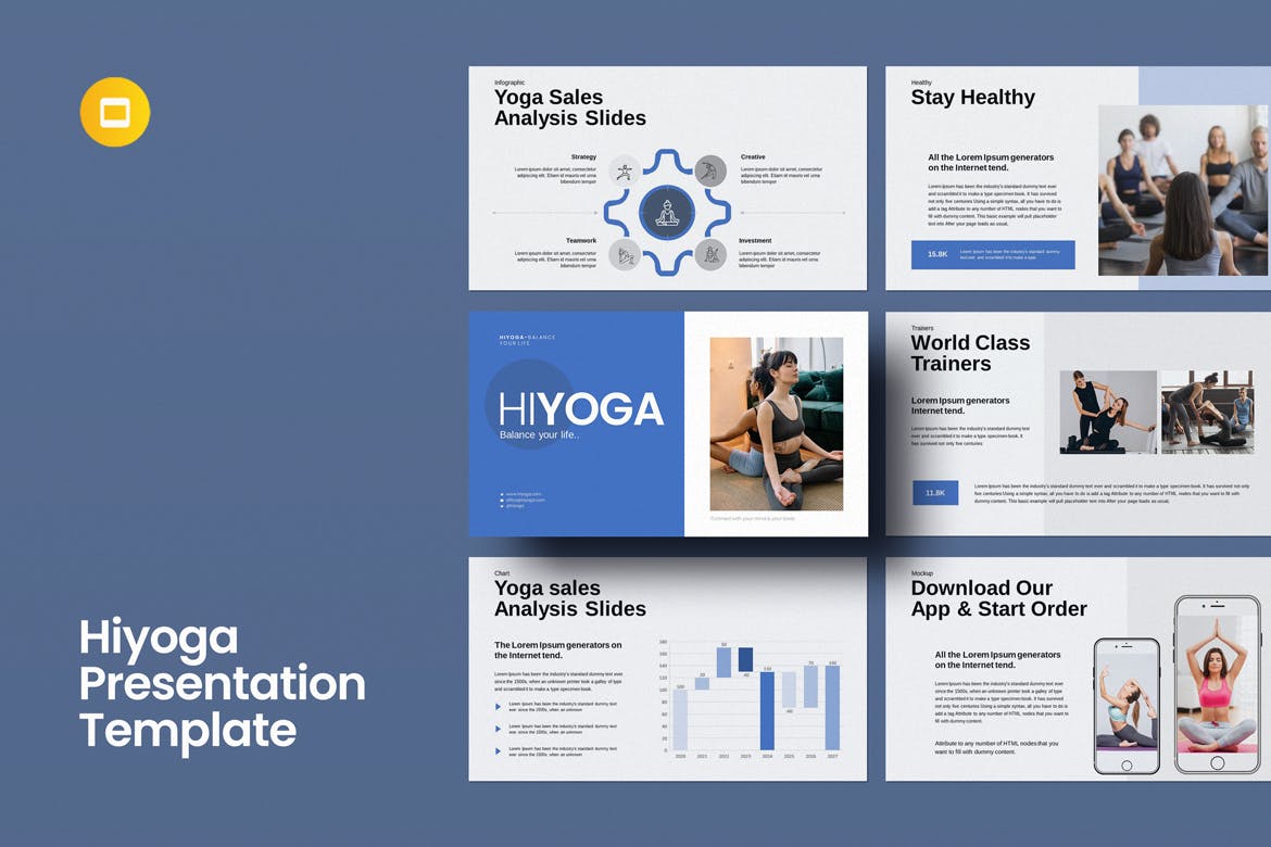 瑜伽培训课程PPT幻灯片演示模板 Hiyoga Yoga Class Presentation Template