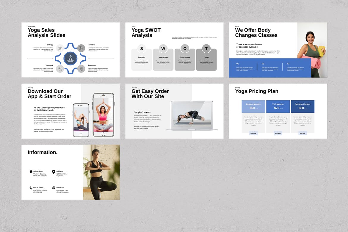 瑜伽培训课程PPT幻灯片演示模板 Hiyoga Yoga Class Presentation Template