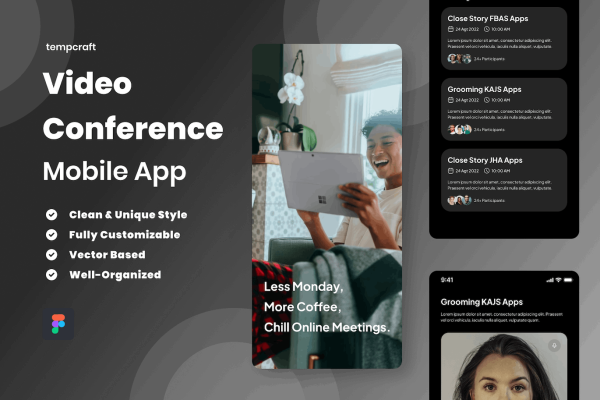 视频会议APP应用UI设计模板素材 Video Conference Mobile Apps