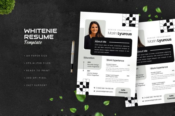 干净简单的个人简历素材模板 Clean Whitenie Resume