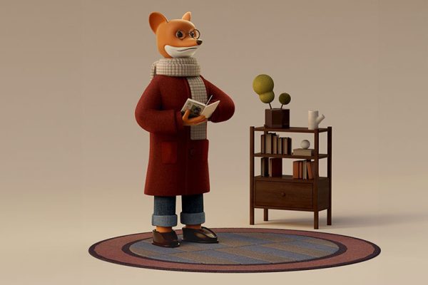 C4D工程-狐狸先生渲染工程卡通IP场景工程狐狸先生C4D模型下载