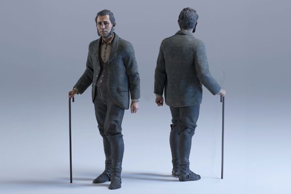 拄拐杖男人模型狂野西部英雄医生3D模型下载