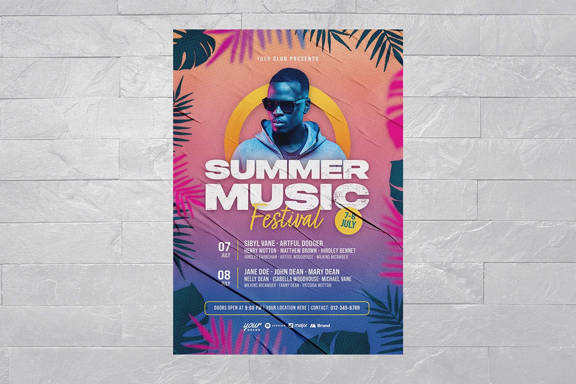 夏季音乐节海报素材模板 Summer Music Festival Poster Template