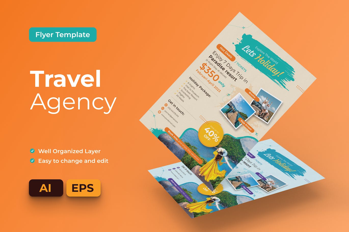 旅行社传单AI&EPS矢量素材 Travel Agency Flyer Ai & EPS Template